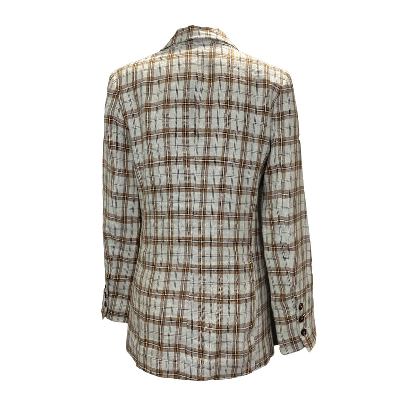 Reformation Beige Brown Check Double Breasted Jacket