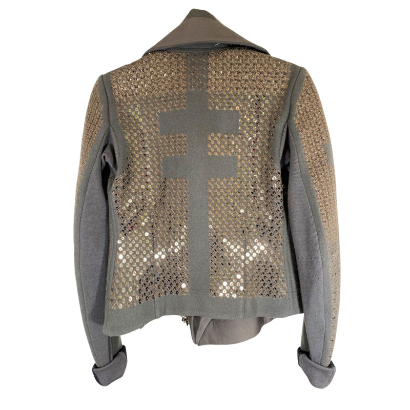 pre-owned Rick Owens grey and brown sequined woolen jacket | Size S