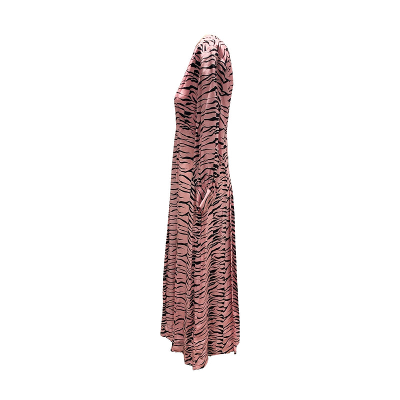 pre-loved Rixo pink animal print silk dress | Size S