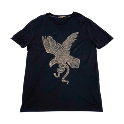 pre-owned ROBERTO CAVALLI black leather and beads applique t-shirt | Size L