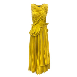 pre-loved ROCHAS mustard yellow pleated dress | Size UK10