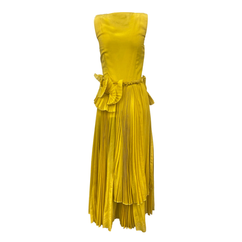 pre-owned ROCHAS mustard yellow pleated dress | Size UK10