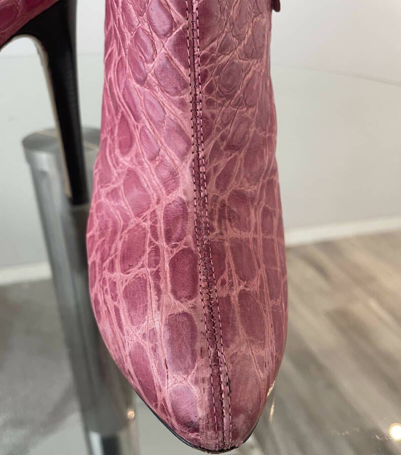 Giuseppe Zanotti dark pink mock croc leather heeled ankle boots