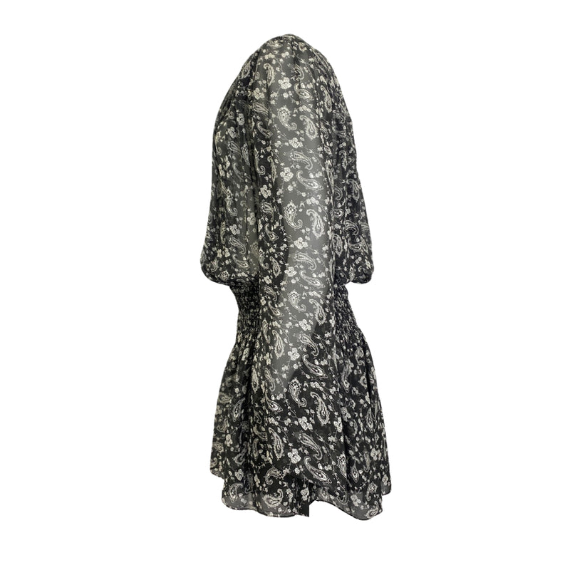 second-hand SAINT LAURENT black silk chiffon paisley print mini dress | Size UK10