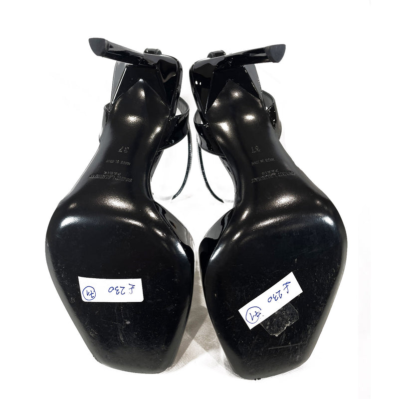 Saint Laurent open toe patent leather heels