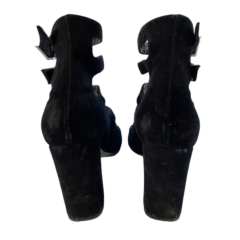 Saint Laurent black suede sandal heels 