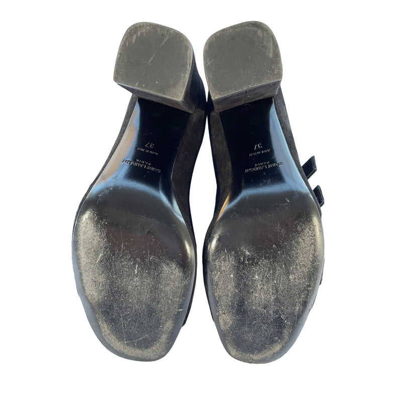 Saint Laurent black suede sandal heels 