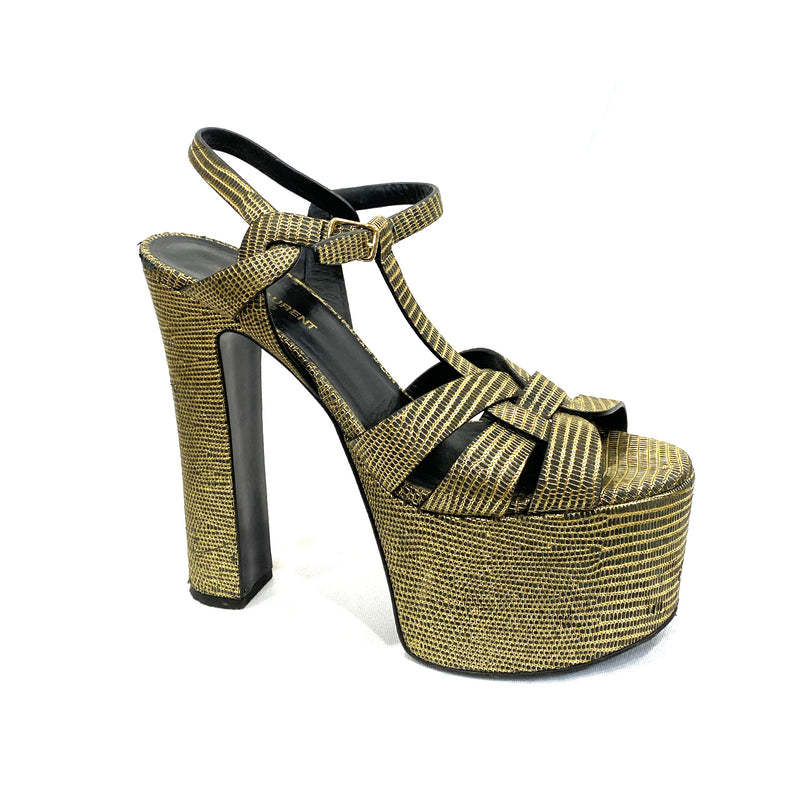 second hand Saint Laurent gold platform heels 