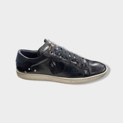 pre-owned SAINT LAURENT black leather heart bead-embroidered trainers | Size EU42 UK8