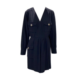 pre-loved Yves Saint Laurent navy envelope style mini dress | Size FR36