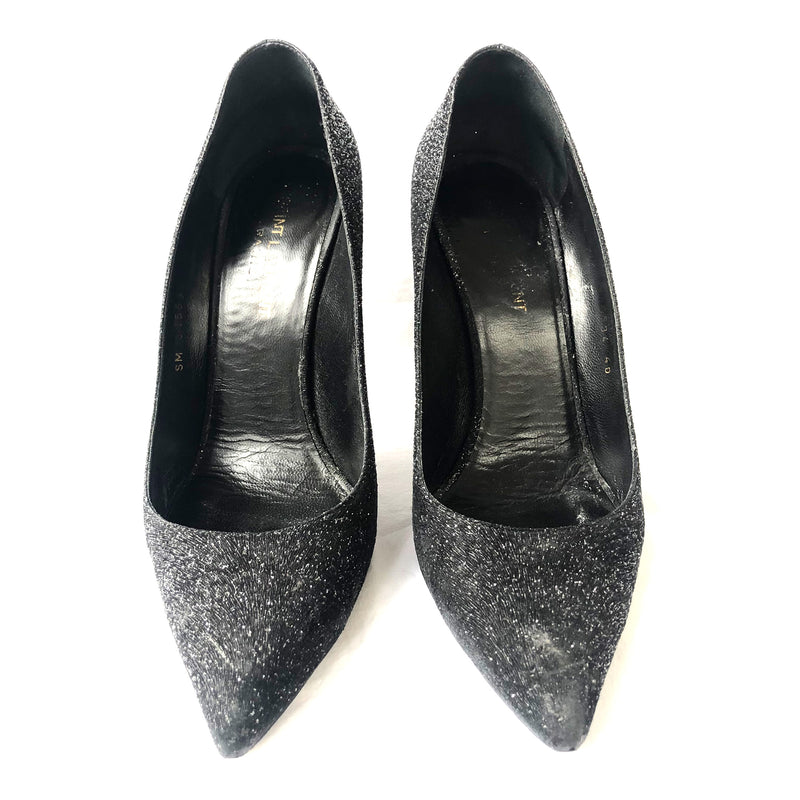 Saint Laurent Anja black glitter pumps