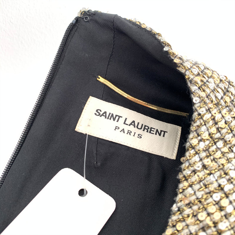 SAINT LAURENT gold tweed A-line dress