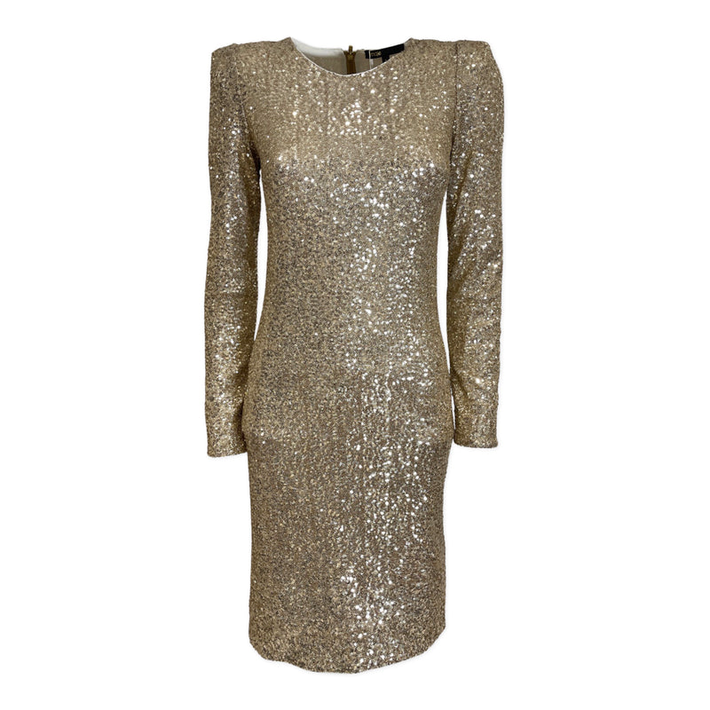 second hand Maje gold glitter fitted dress with shoulder pads