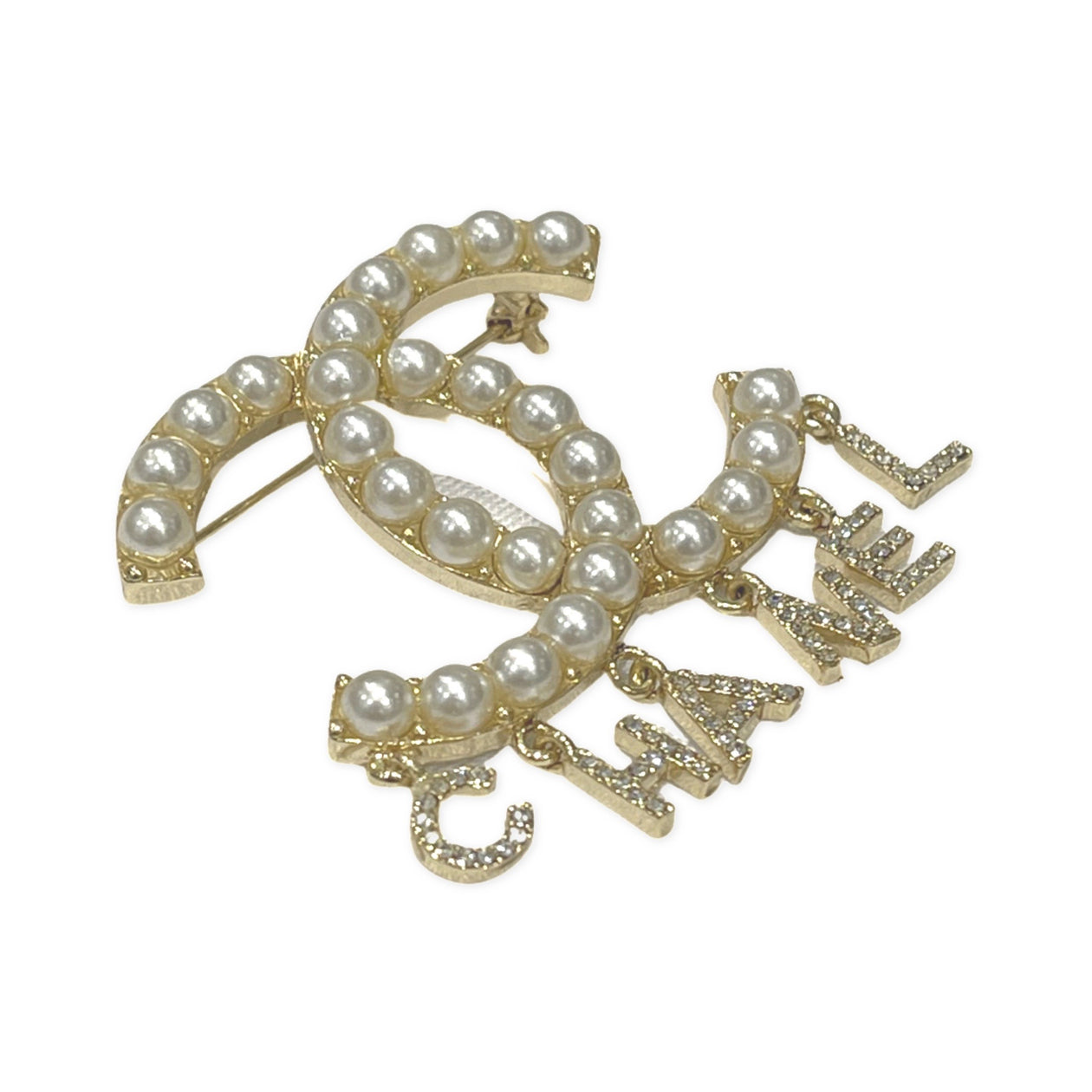 Chanel CC gold pearl brooch with dangling letters – Loop Generation