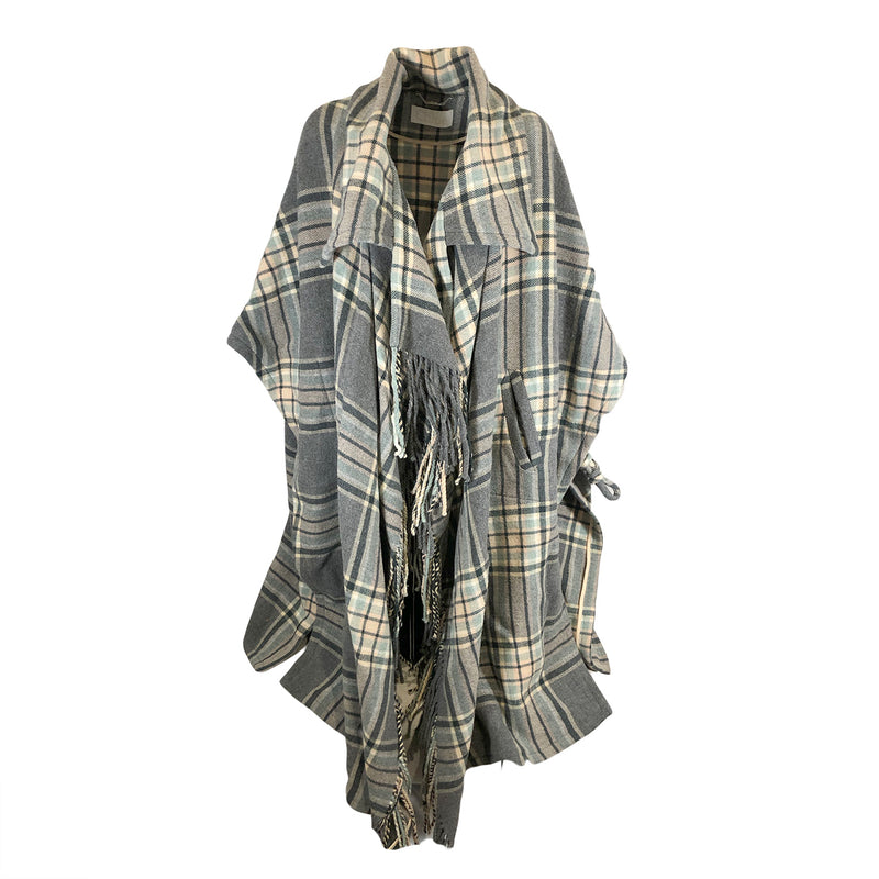 second hand CHLOÉ check grey wool cape