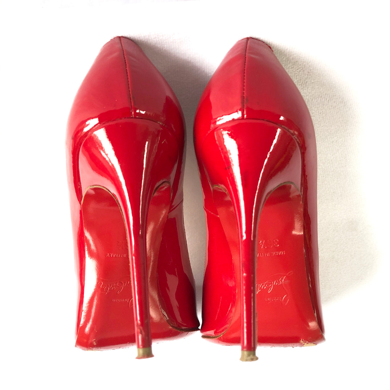 Christian Louboutin Red Patent Leather Flo Peep Toe Pumps Size 38