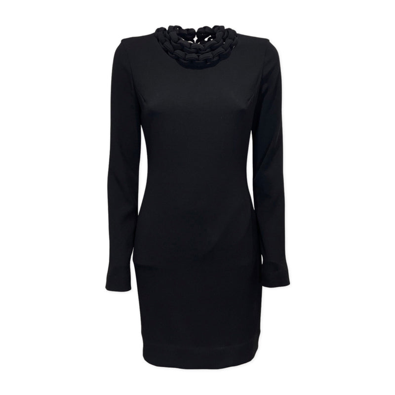 second hand Diane Von Furstenberg black fitted dress with a woven chain collar 