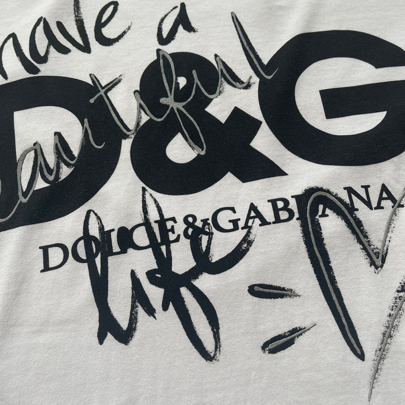 Dolce&Gabbana black and white print T-shirt with gold embroidery