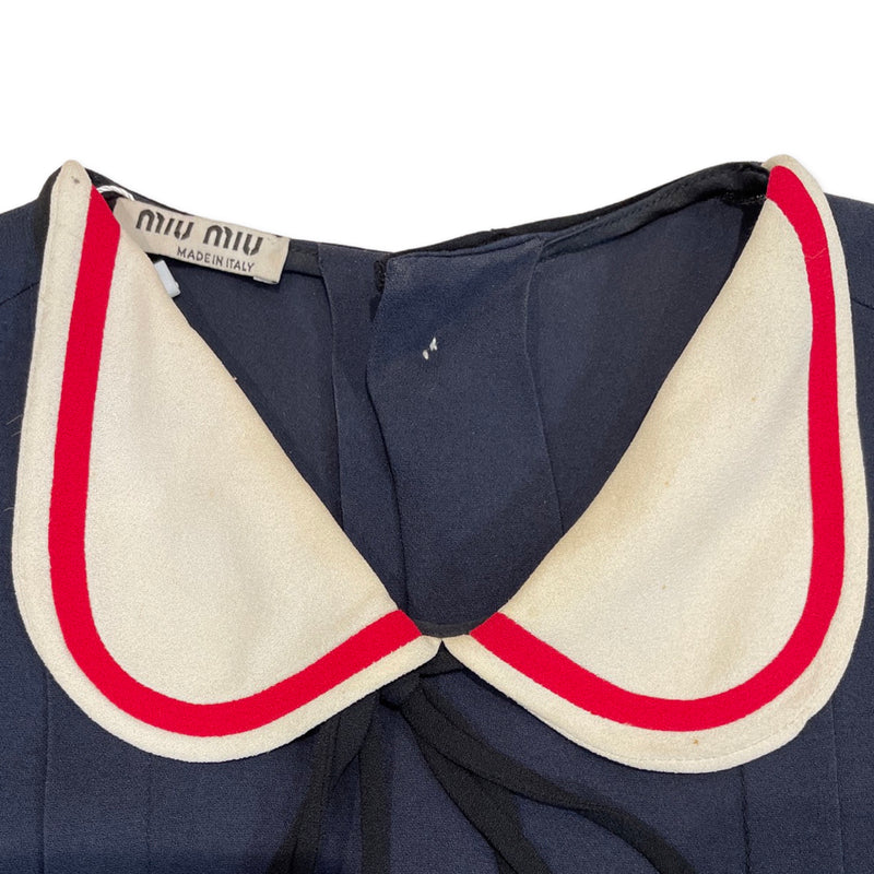 Miu Miu silk navy blouse with collar bow
