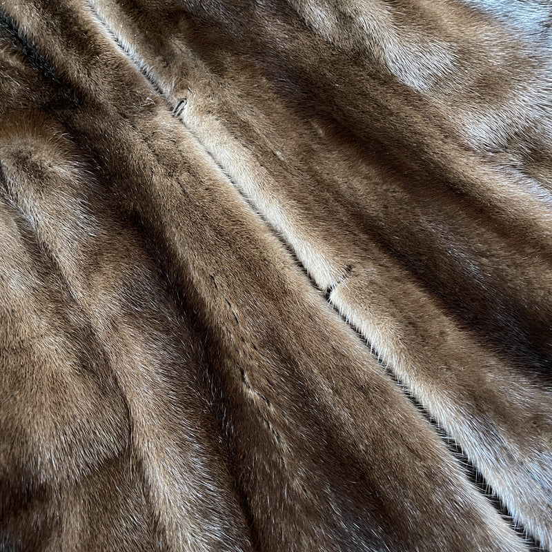 Unsigned brown reversible mink fur coat with leather collar