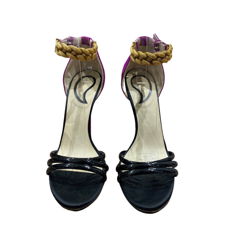 pre-loved ETRO fuchsia, gold, and black suede heels | Size 39