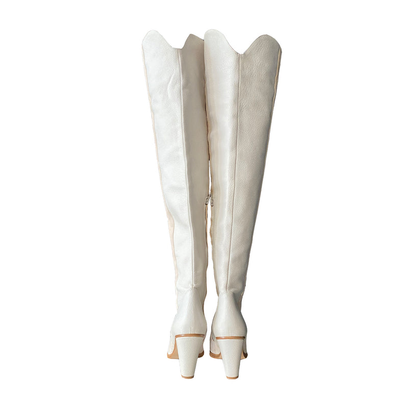 pre-loved Chloe beige suede and leather knee boots | size 39.5