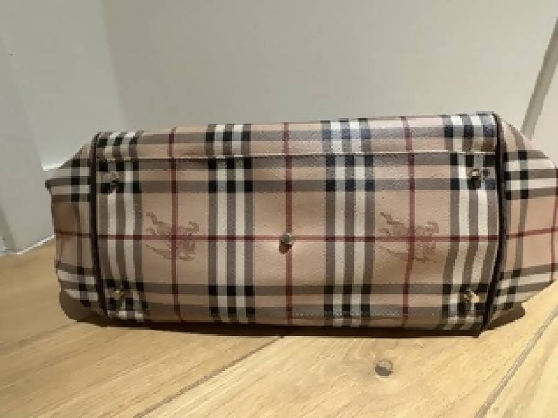 Burberry women's Beige and Brown Haymarket Checked Leather Canterbury Tote