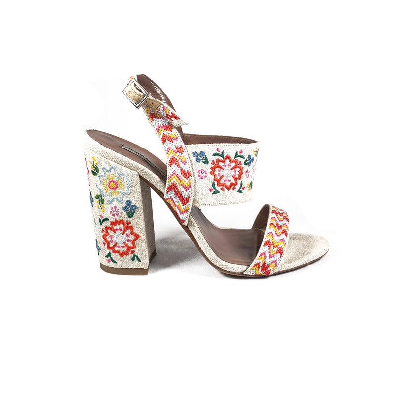 pre-owned Tabitha Simmons embroidered canvas sandals | Size 39