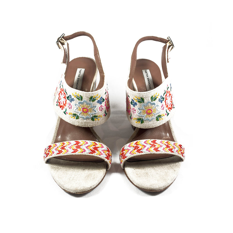 pre-loved Tabitha Simmons embroidered canvas sandals | Size 39