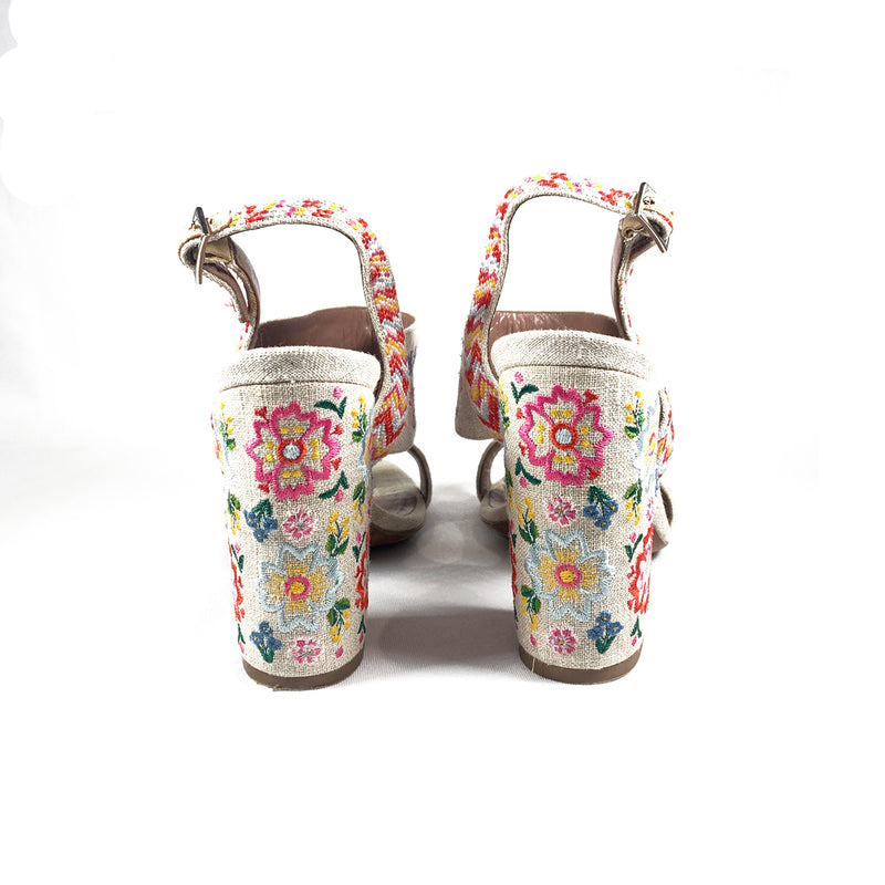 second-hand Tabitha Simmons embroidered canvas sandals | Size 39