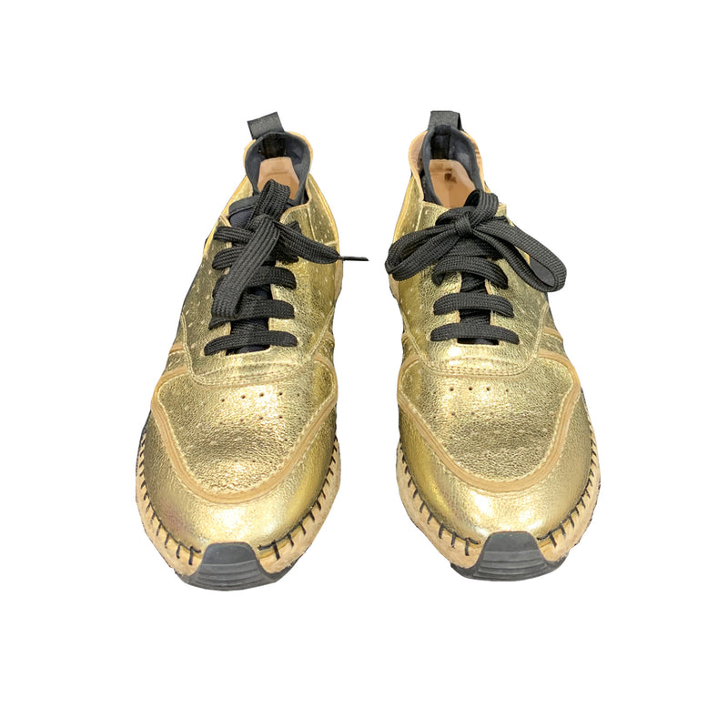 pre-loved Tod's yellow Gold Leather Espadrille sole Sneakers | Size 39