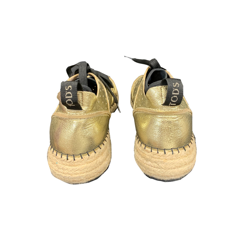 Tod's Yellow Gold Leather Espadrille Sole Sneakers