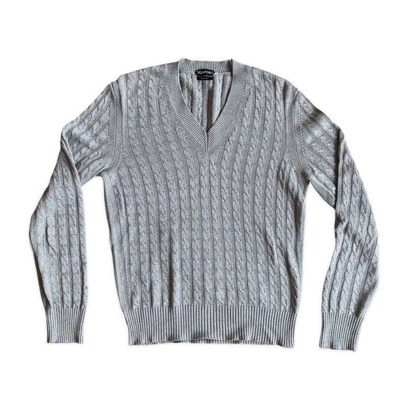 second hand Tom Ford grey cotton cable knit jumper mark francis 