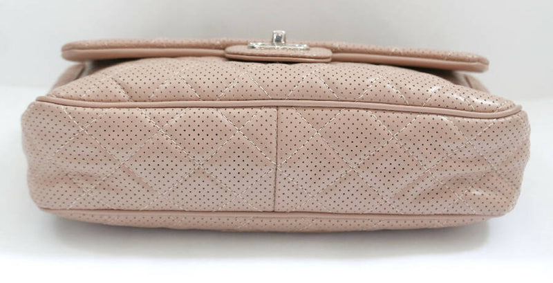 Chanel beige perforated quilted leather classic flap handbag