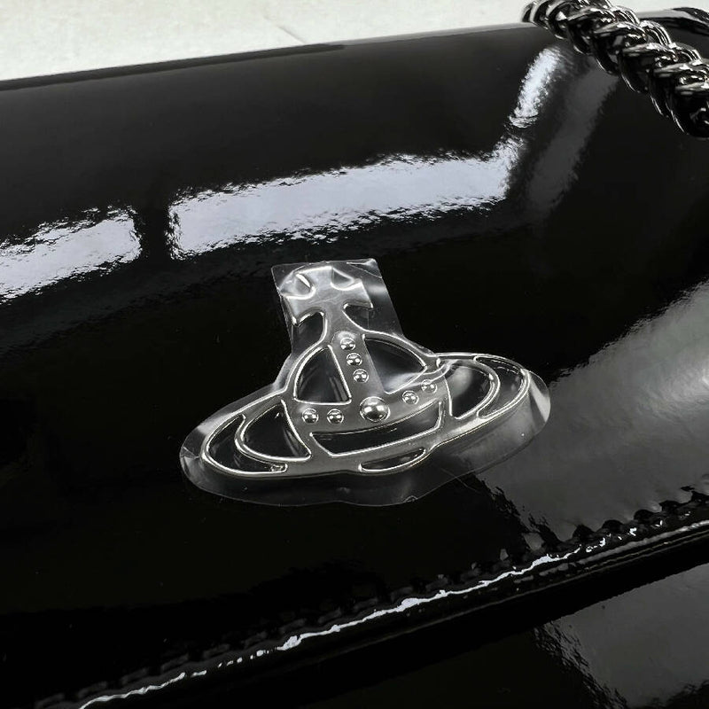 Vivienne Westwood Women's Black Patent Leather Crossbody Wallet On Chain