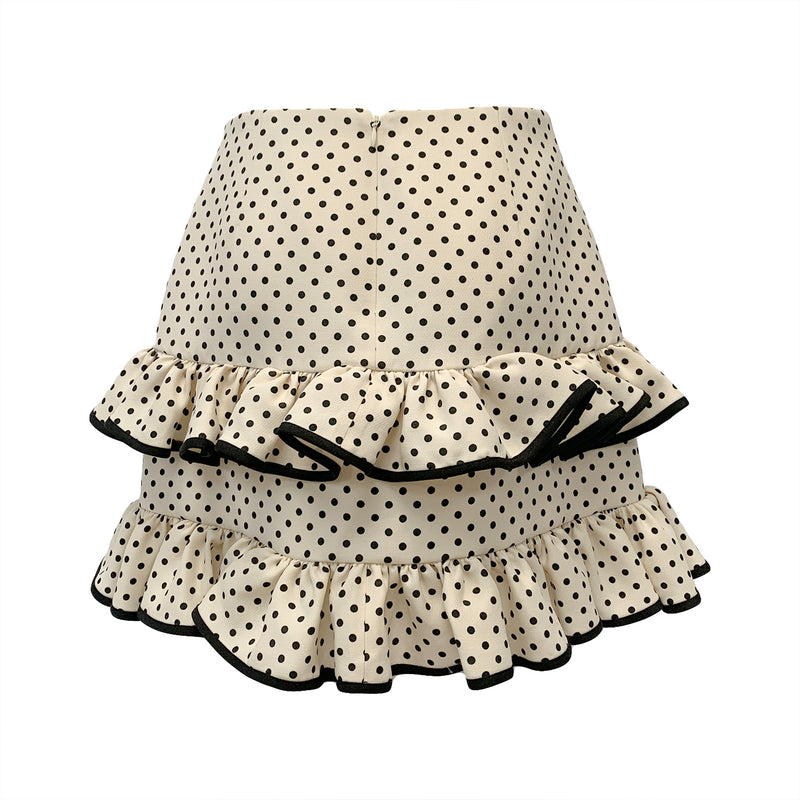 Valentino ecru polka dot ruffle mini skirt