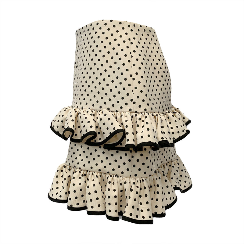 Valentino ecru polka dot ruffle mini skirt