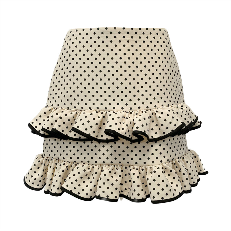 Valentino beige polka dot ruffle mini skirt