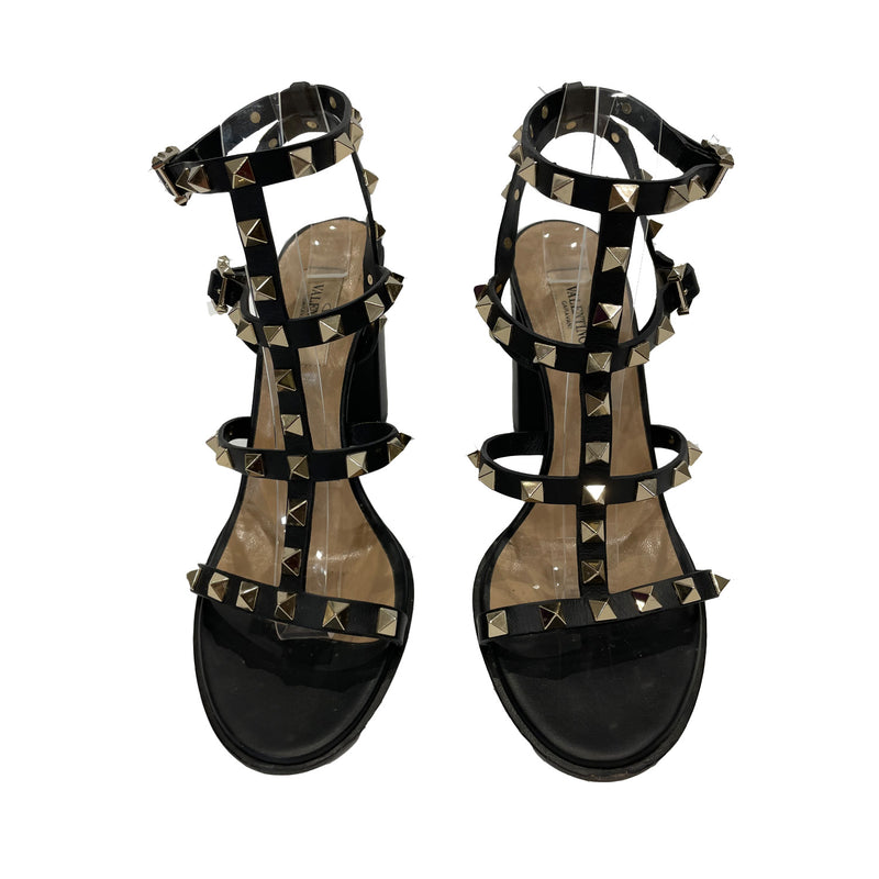 pre-owned VALENTINO ROCKSTUD BLOCK HEELED SANDALS | Size 37.5