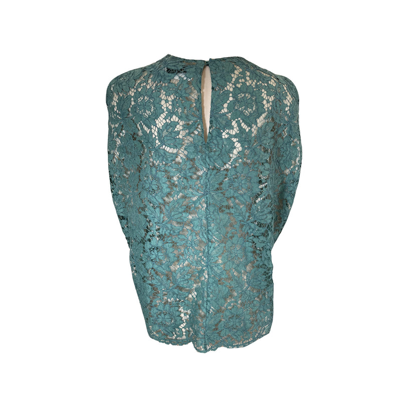 second-hand Valentino aqua blue loose-fit lace top | Size IT38