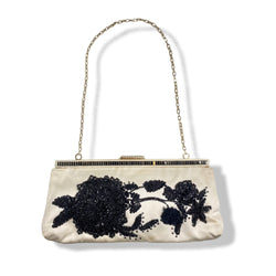 pre-loved VALENTINO ecru satin flower-embellished handbag