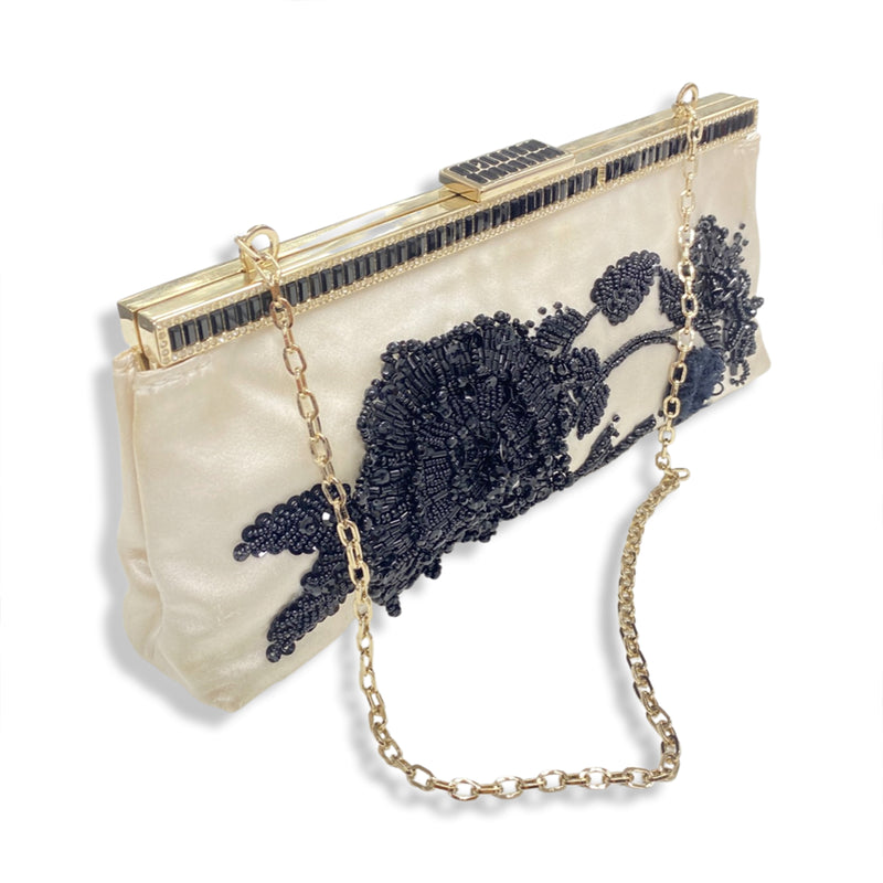 second-hand VALENTINO ecru satin flower-embellished handbag