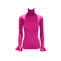 pre-owned VALENTINO pink roll-neck jersey with ruffle cuffs | Size S