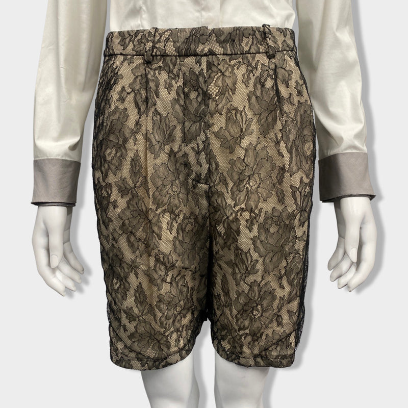 pre-owned VALENTINO beige and black lace silk shorts | SIze UK4