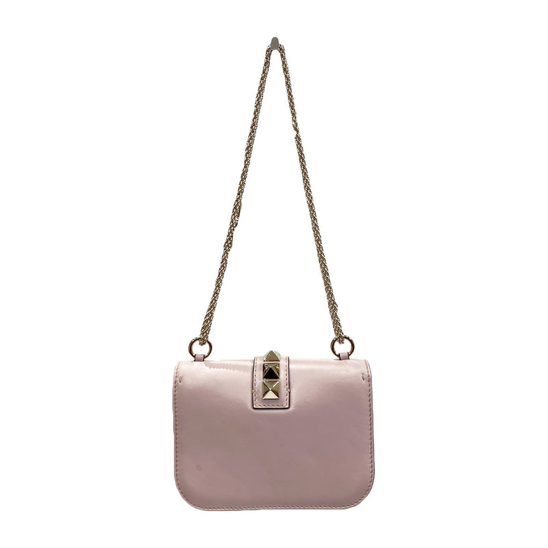 Second Hand Valentino Rockstud Small Glam Lock Powder Pink Shoulder Bag 