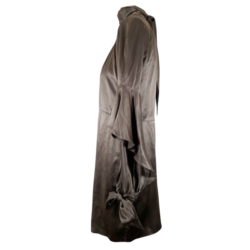 second-hand VANESSA BRUNO grey and brown silk mini dress | Size FR38
