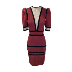 pre-owned VICEDOMINI navy and burgundy viscose dress | Size L