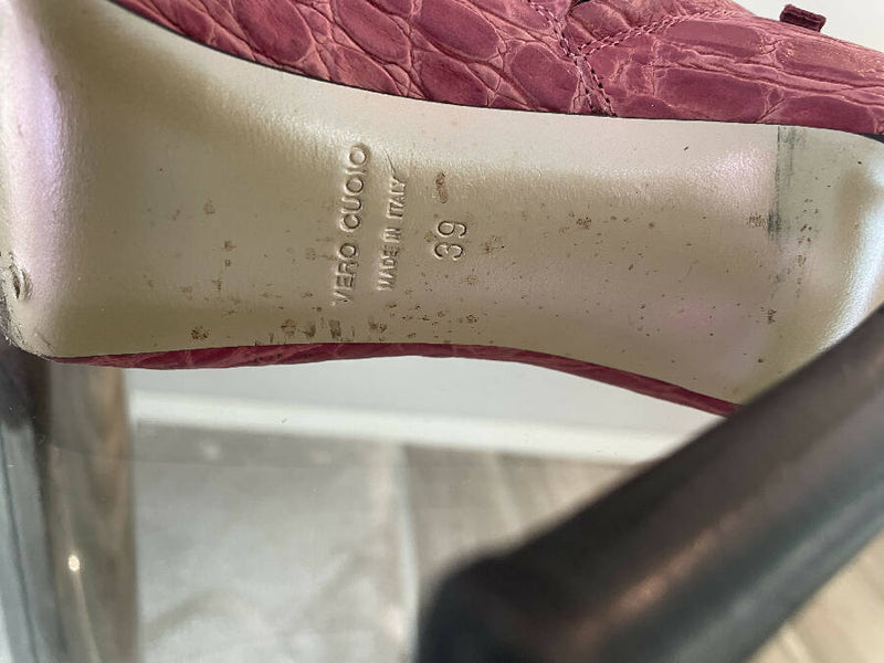 Giuseppe Zanotti dark pink mock croc leather heeled ankle boots