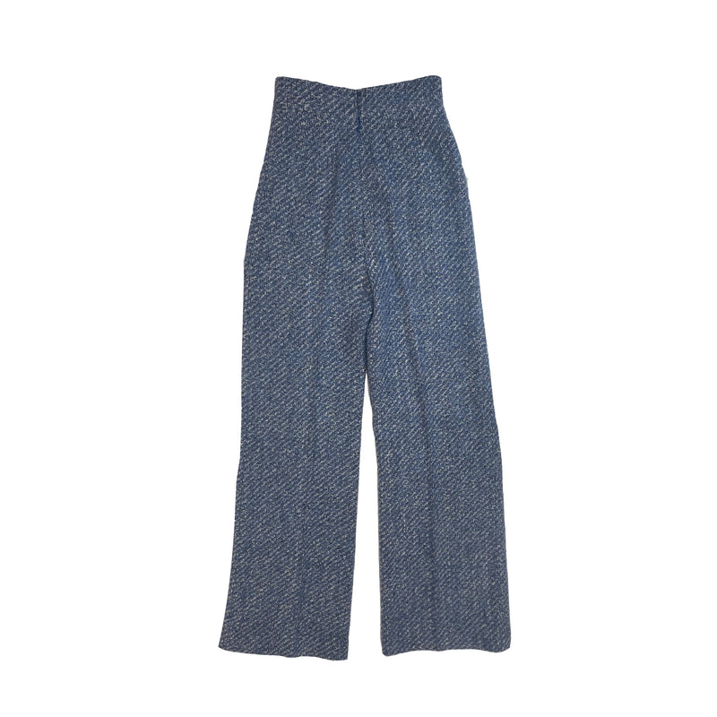 pre-owned Emilia Wickstead blue tweed palazzo trousers | Size 10UK
