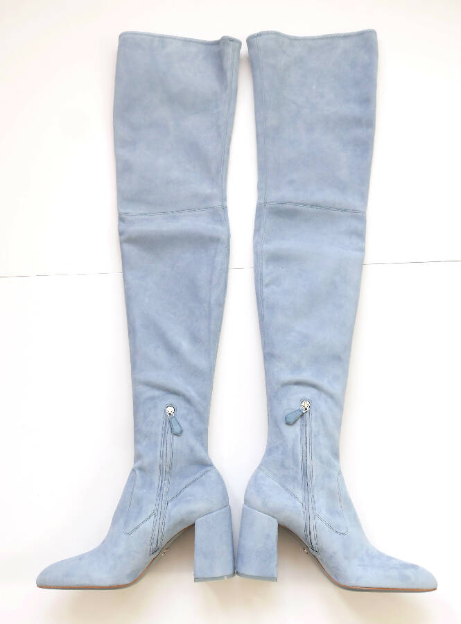 Prada light blue suede suede over-the-knee high boots
